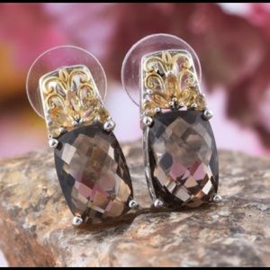 Sterling+14K Gold Smoky Quartz & Citrine Earrings!
